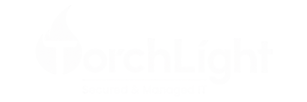 TorchLight all white logo containing the Secured & Managed IT tagline