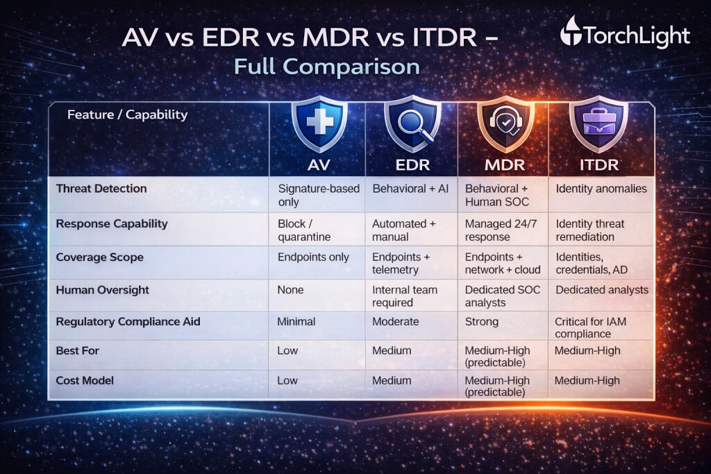 Full Comparison Between AV vs EDR vs MDR vs ITDR