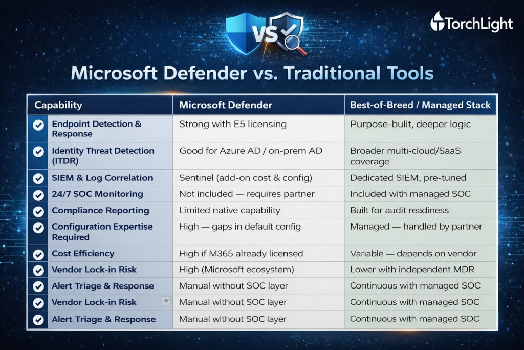 Head-to-Head Comparison: Microsoft Defender vs. Traditional Tools
